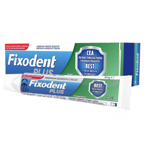 Fixodent Plus Best Fresh Breath Technology Στερεωτική Κρέμα για Ολικές & Μερικές Τεχνητές Οδοντοστοιχίες Κατά της Δυσάρεστης Αναπνοής με Γεύση Μέντα 40gr
